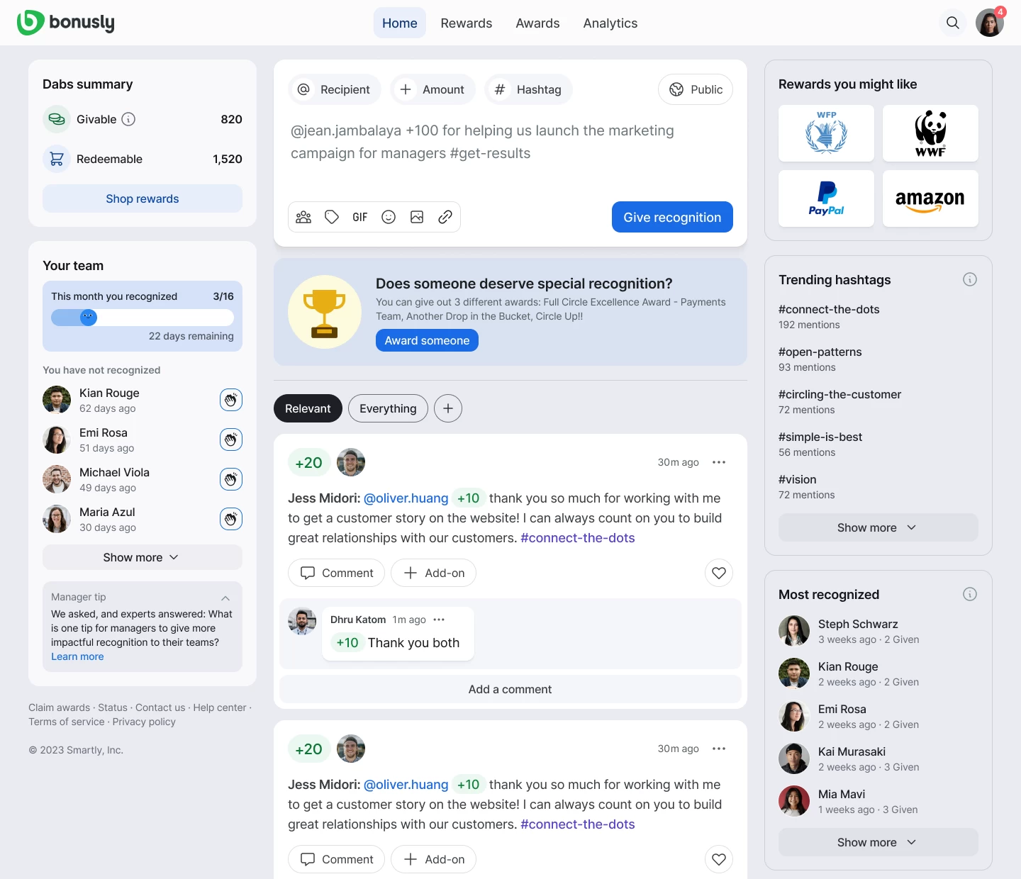 Bonusly employee engagement software and platforms