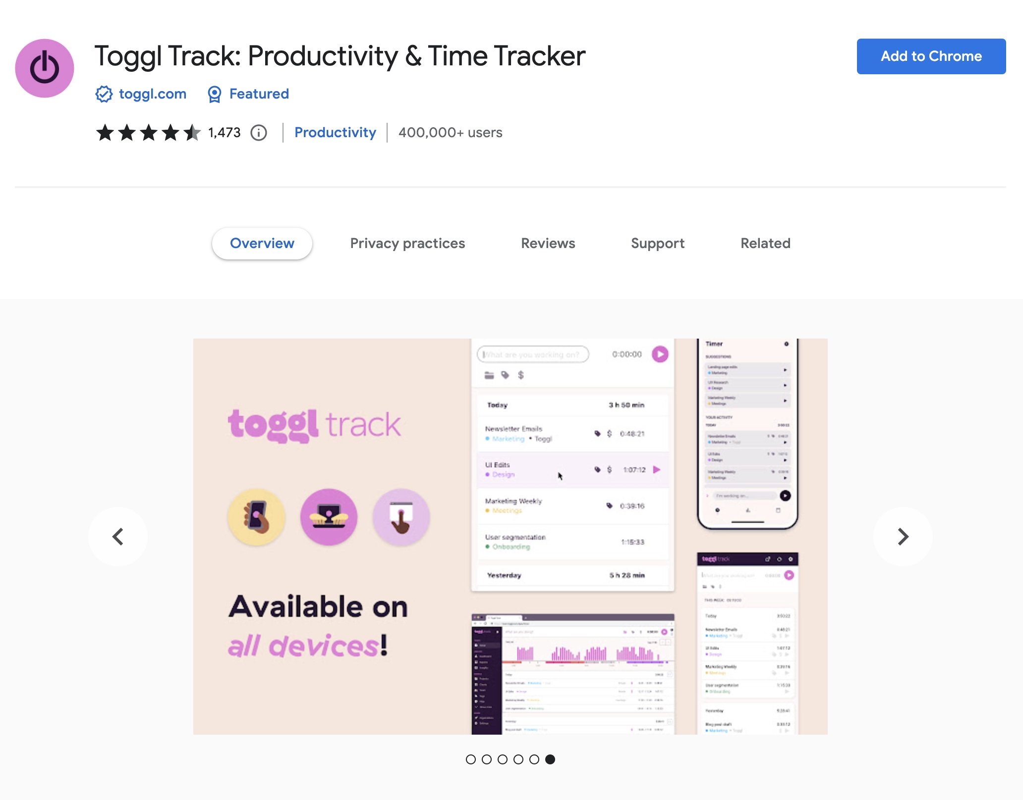 Toggl Track Chrome Extension